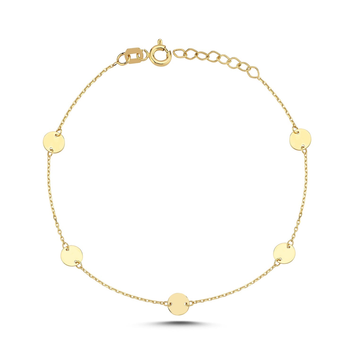 Melfia armbånd i 14 kt guld med enkle, runde vedhæng fordelt langs den fine kæde. Armbåndet udstråler tidløs elegance og subtil luksus, perfekt til både hverdagsbrug og særlige lejligheder. En klassisk tilføjelse til enhver smykkesamling.
