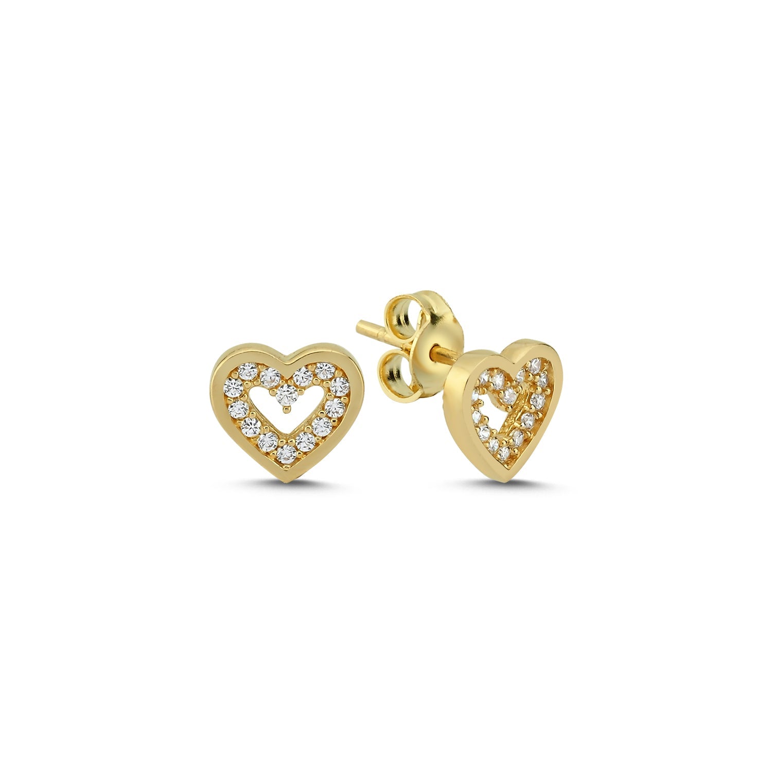 Melfia øreringe i 14 kt guld, designet som hjerter og udsmykket med glitrende zirkonia-sten. Disse smukke øreringe kombinerer elegance og romantik, hvilket gør dem til en perfekt gave eller et luksuriøst tilbehør til enhver anledning.