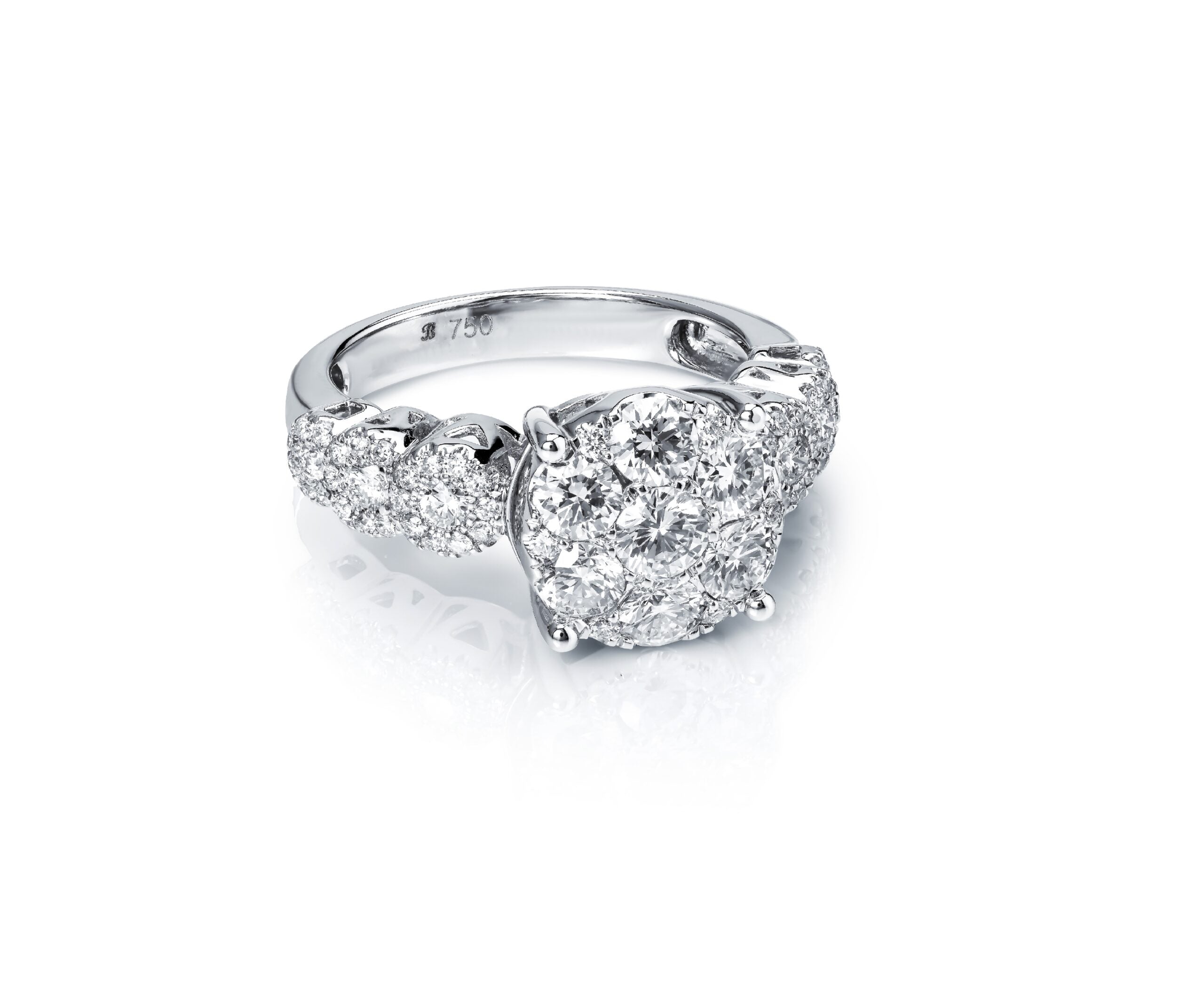 Denne eksklusive Palm Ring fra Blomster Jewellery er fremstillet i 14kt hvidguld og er smykket med 59 brillanter. Samlet carat på 1,06ct med kvaliteten TW/VS-SI. Ringen er et luksuriøst mesterværk for dem, der værdsætter detaljer og kvalitet.