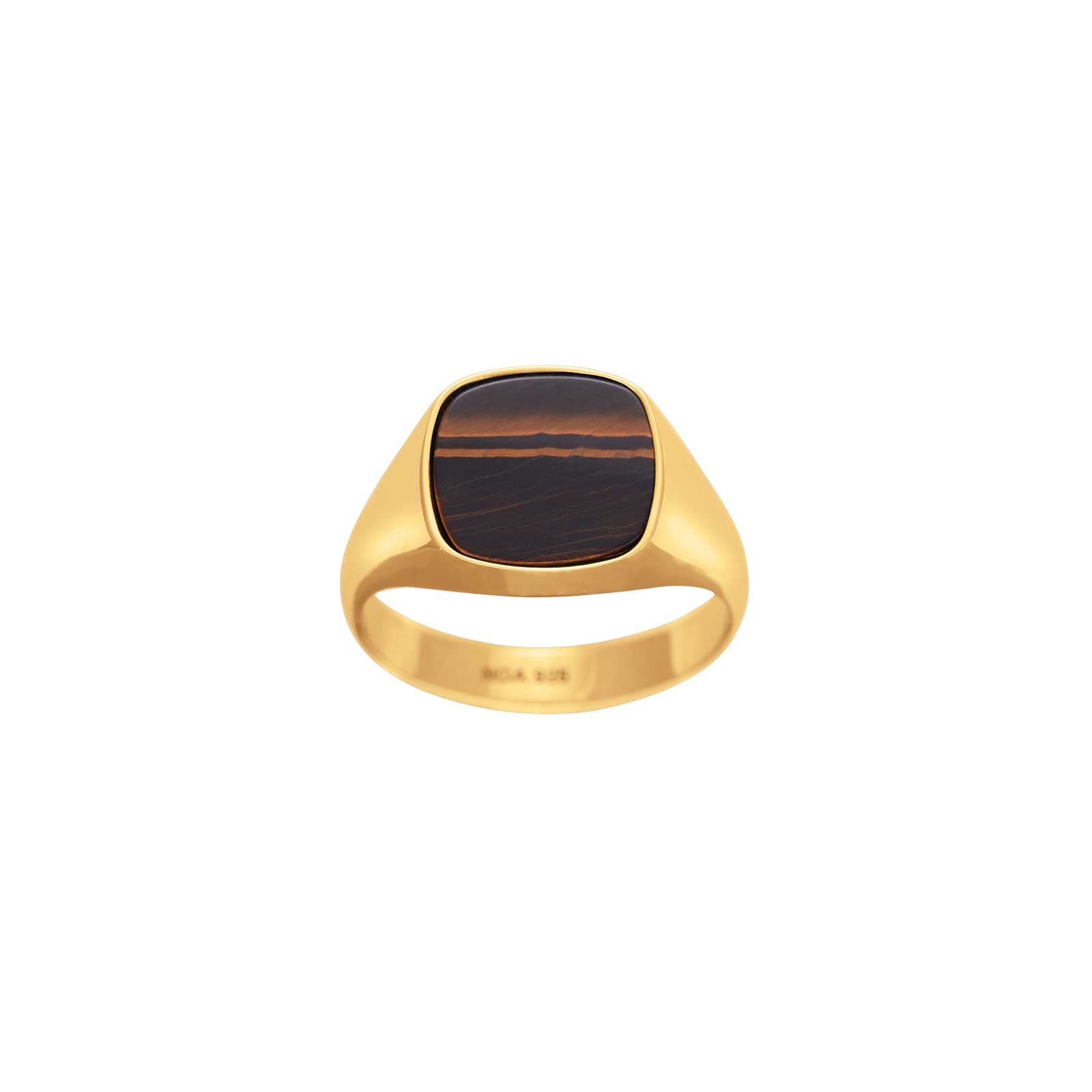 SON stål ring IP gold med yellow tiger eye str. 70, fra SON of NOA