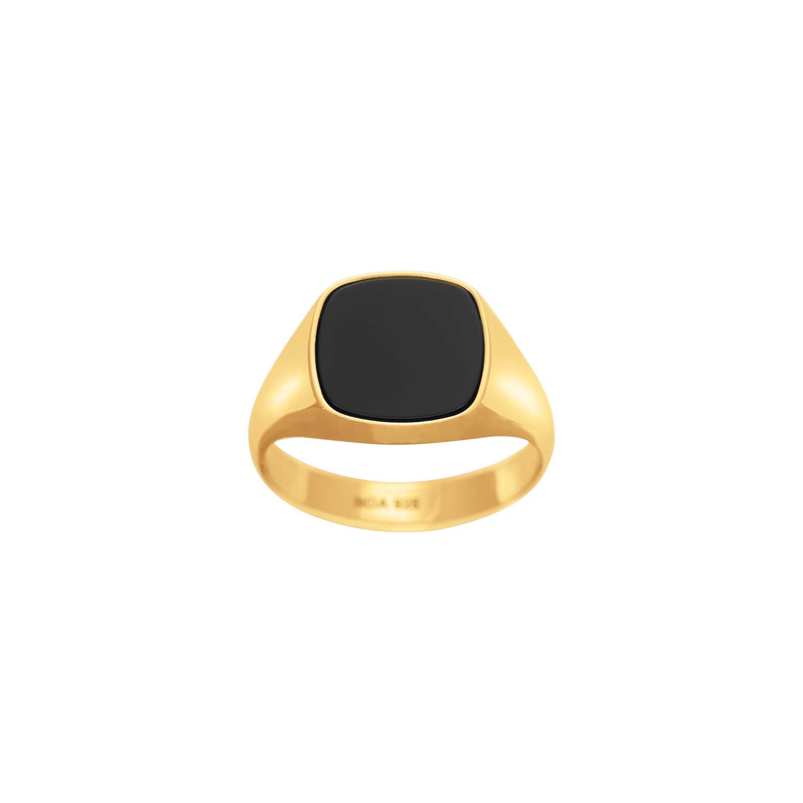 SON stål ring IP gold med black agate str. 68 – Ring i rhodineret sølv fra SON of NOA – Varenr. '10890012868