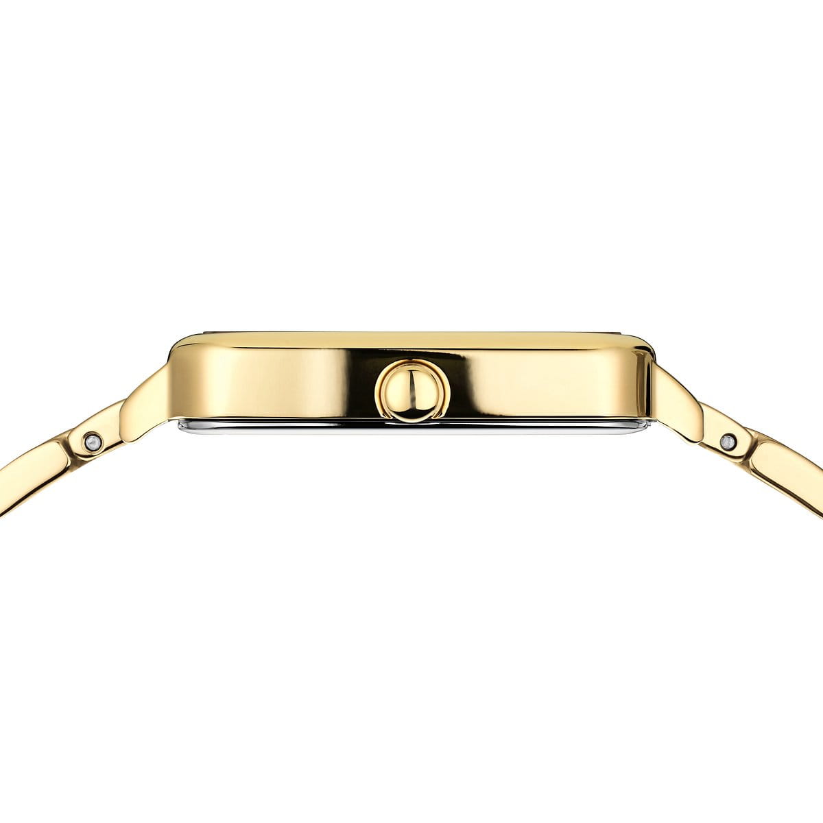 Elegant sidevinkel af Bering Classic ur med kantet guldfarvet urkasse.