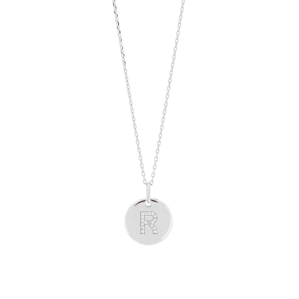 Rhd. sølv kæde ELLANOR 14mm plade R, 42+3cm, fra Joanli Nor