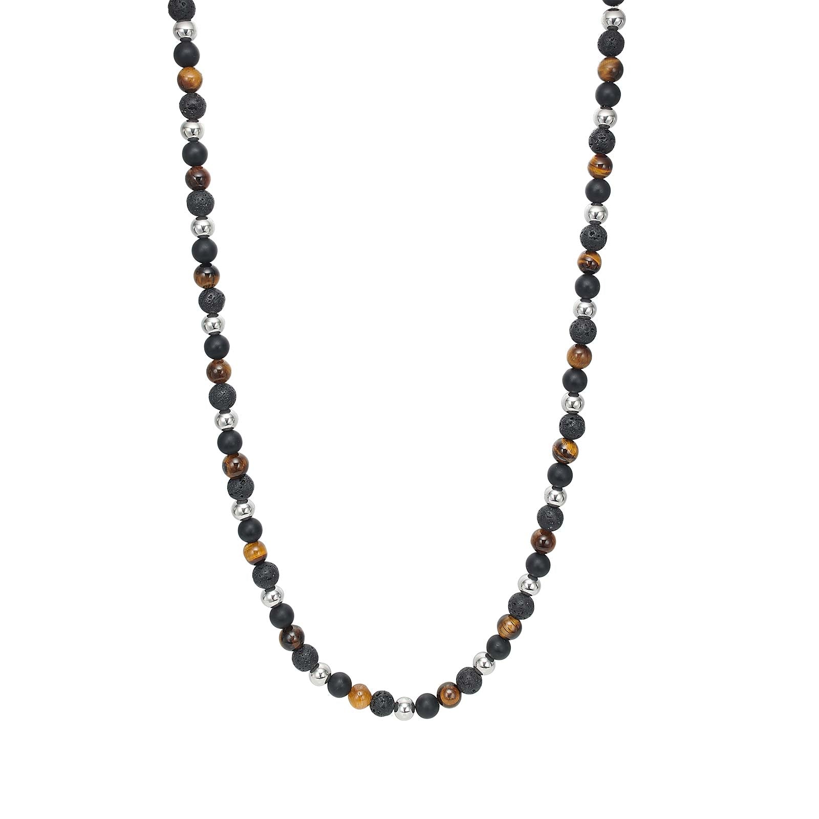SON kæde stål med yellow tiger eye/mat onyx/lava 6mm – Halskæde i ægte sølv fra SON of NOA – Varenr. '20890392700