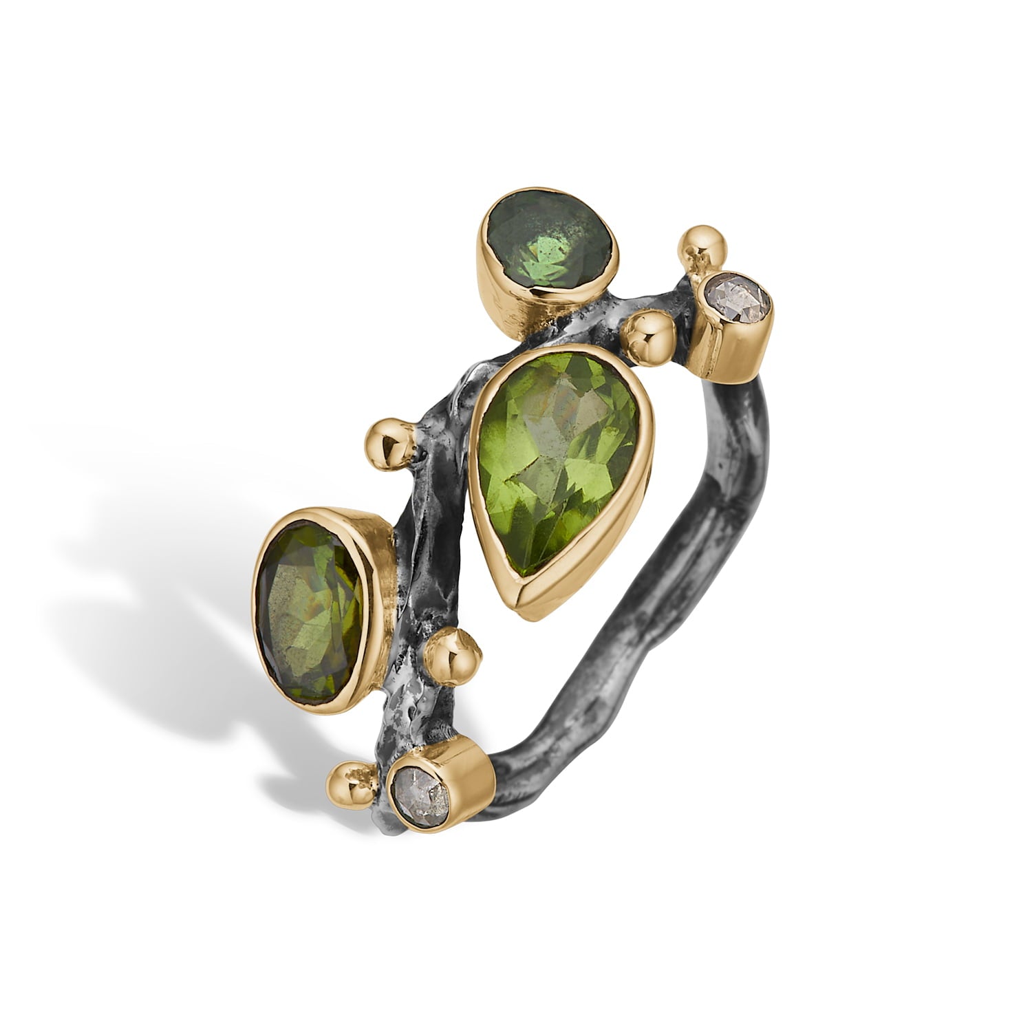 Grace Single Stones Green Mix Ring, fra ByBirdie