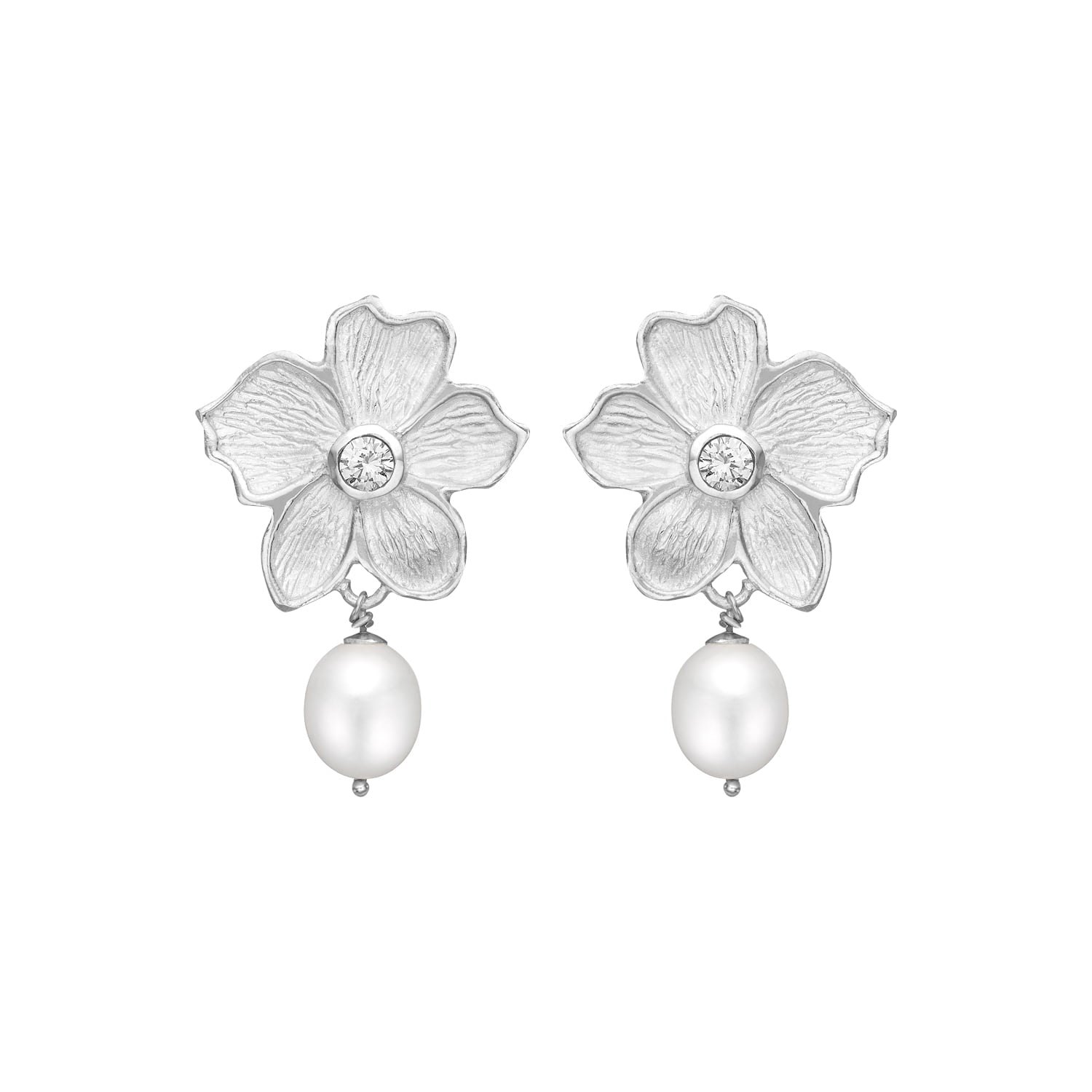 Poppy Zirconia & Pearl (S) Ørestikkere – Smykke i sølv fra ByBirdie – Varenr. 50811538h