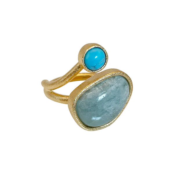 Heiring KOLO Forgyldt ring med akvamarin og 6mm turkis 53-3-16FG, fra Heiring