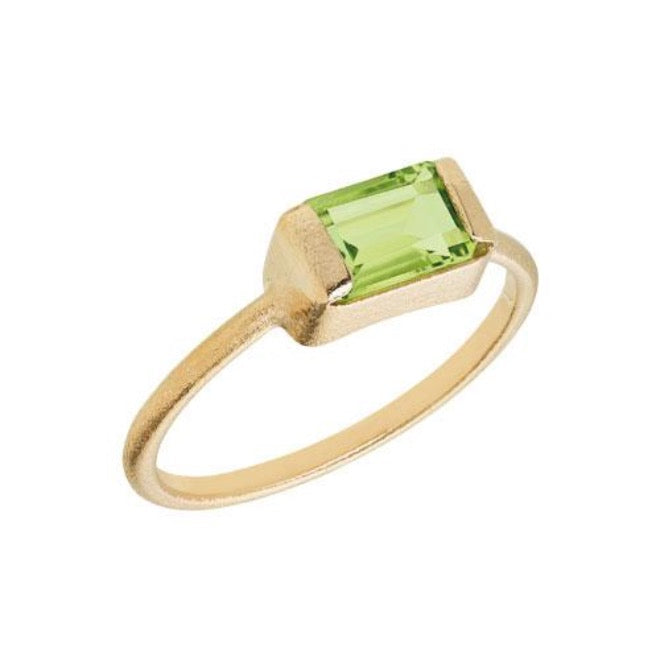 Heiring - Stor Square ring 14kt guld Grøn Peridot- str 57