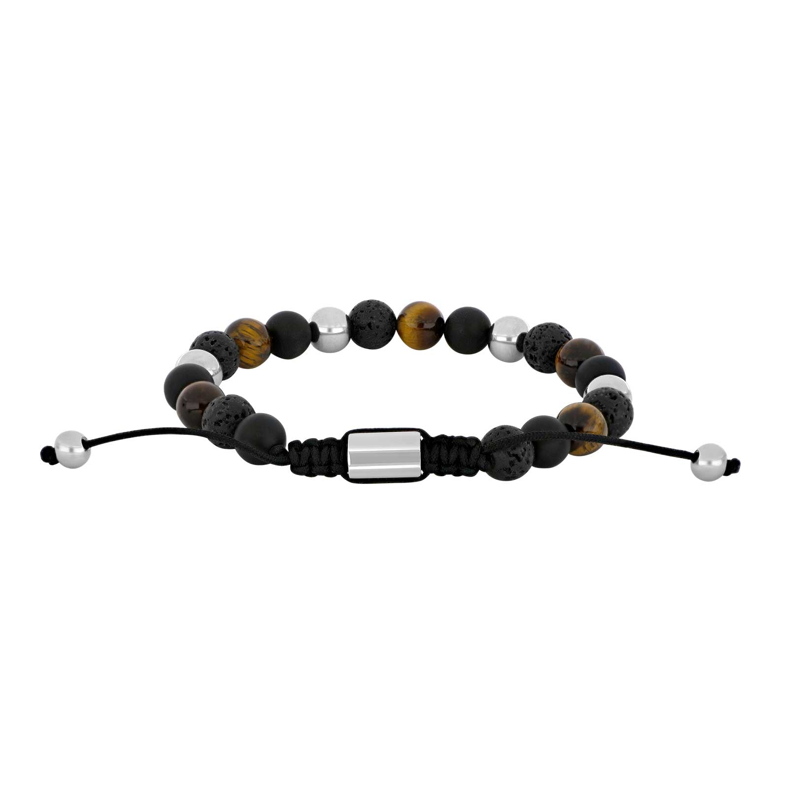 SON armbånd sort agate/lava/tigerøje og stål, fra SON of NOA