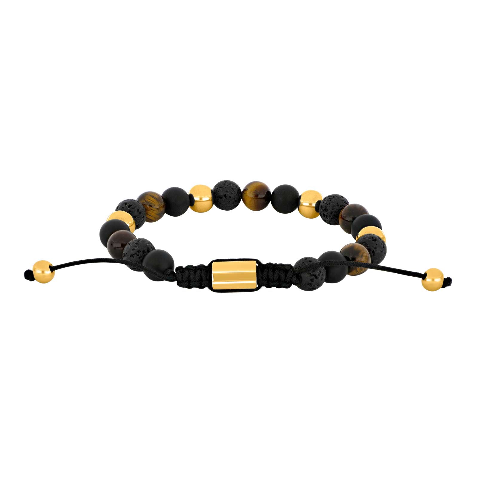 SON armbånd sort agate/lava/tigerøje og IP gold, fra SON of NOA