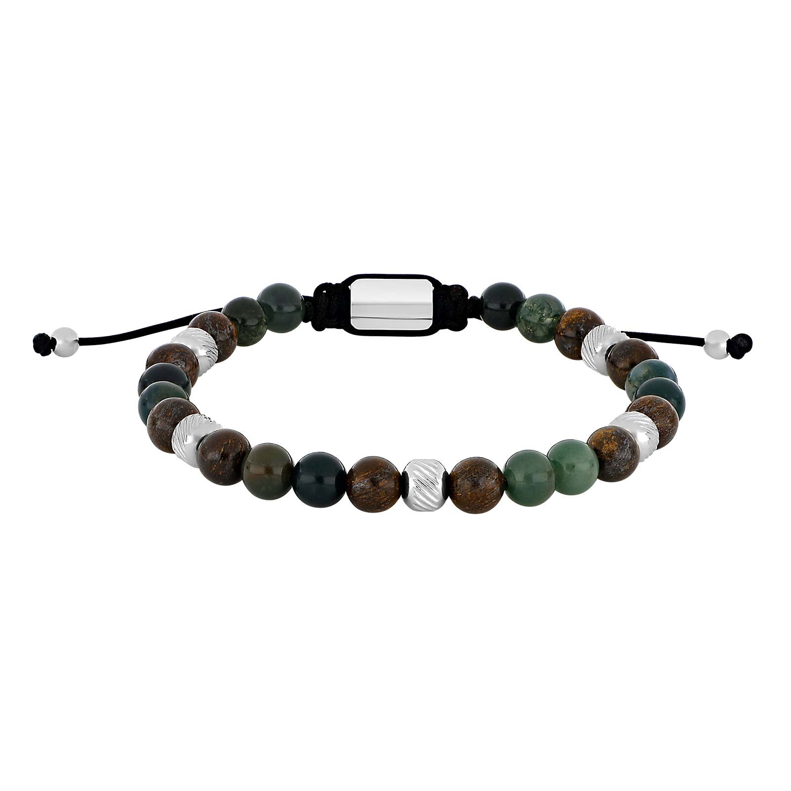 SON armbånd moss agate/ilmenite bronzitite og stål 6mm, fra SON of NOA
