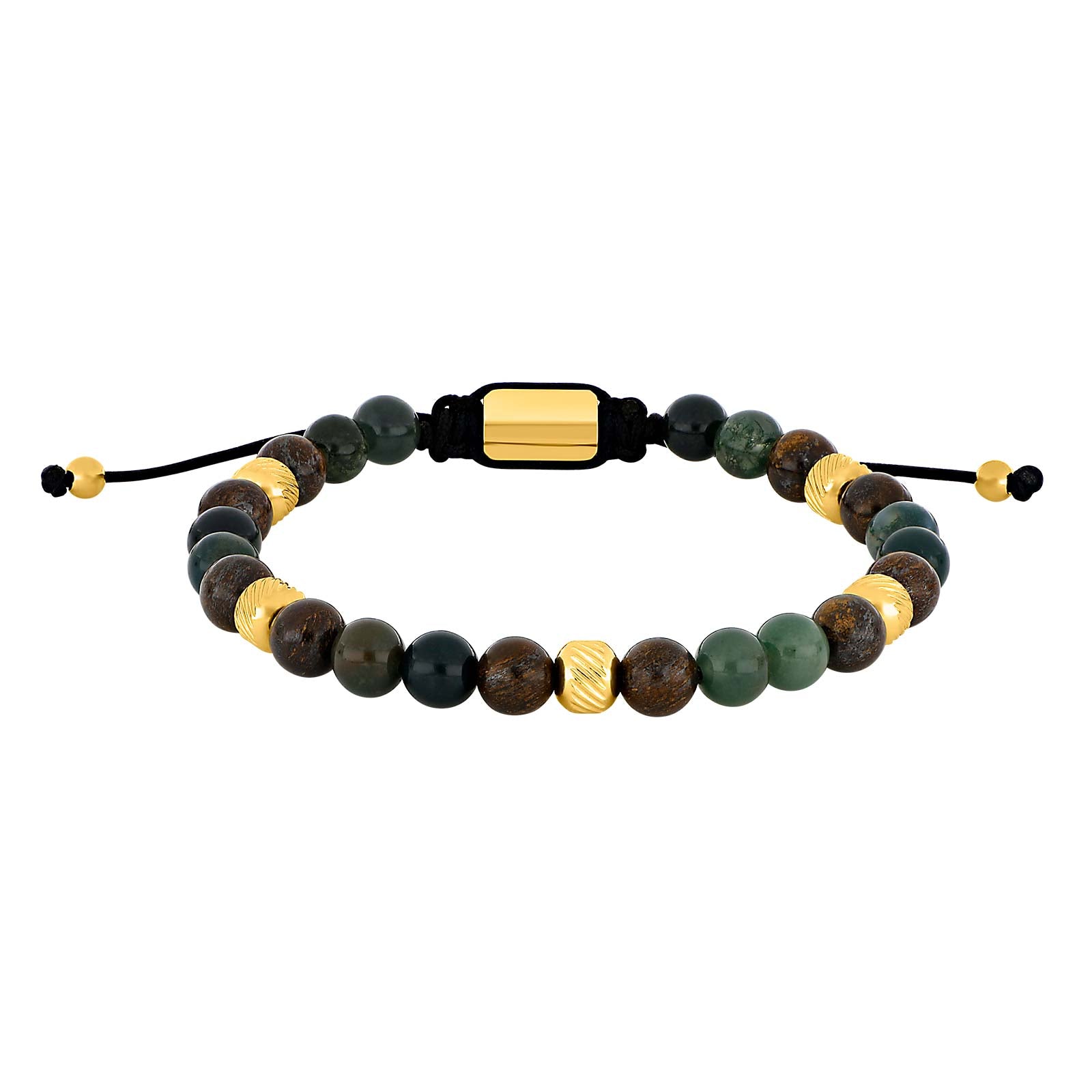 SON armbånd moss agate/ilmenite bronzitite og IP gold 8mm, fra SON of NOA