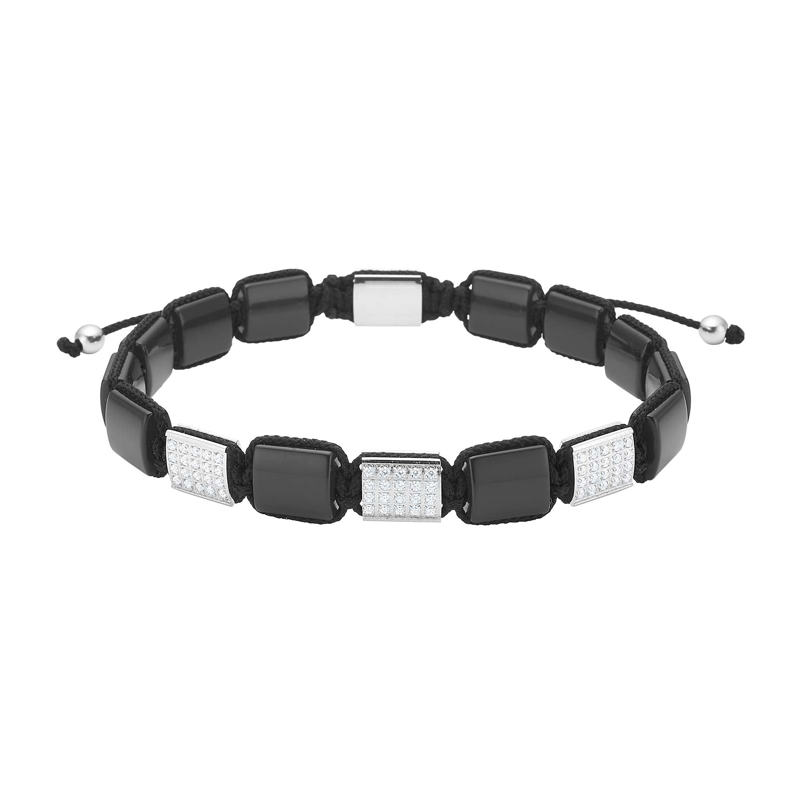 SON armbånd black agate / cz og stål, fra SON of NOA