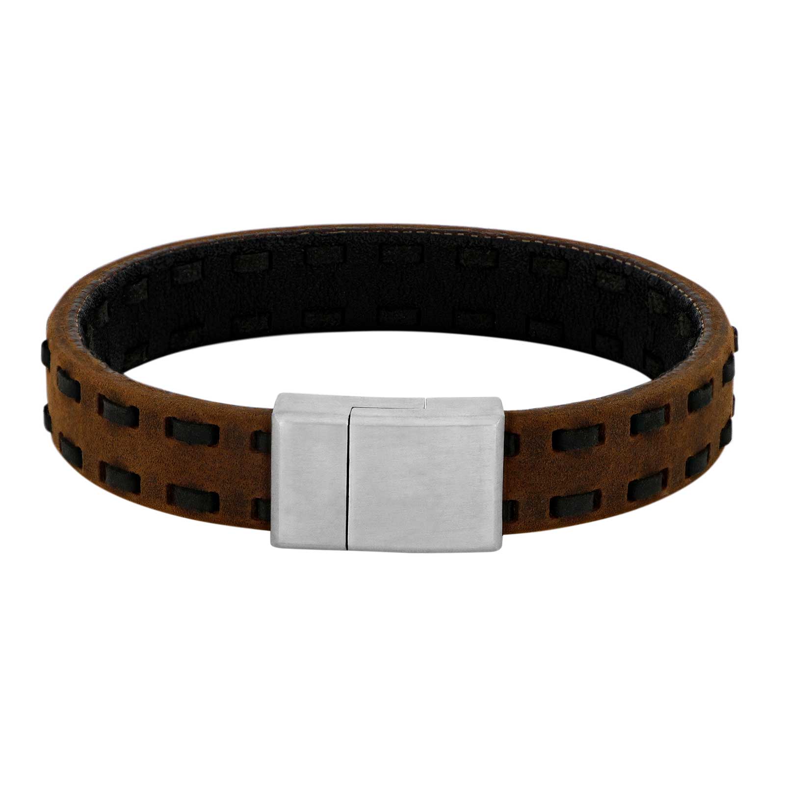 SON armbånd brun m/sort kalveskind 19cm, fra SON of NOA
