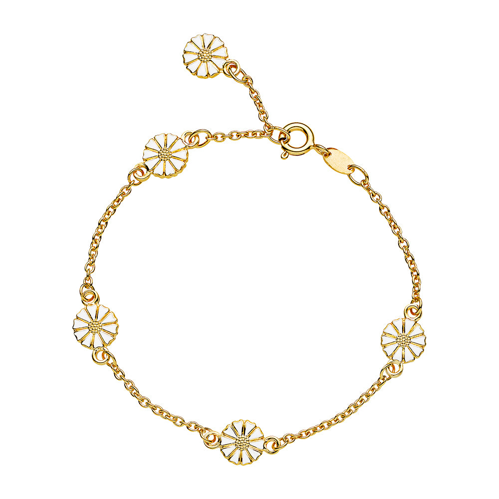 Marguerit armbånd med 5x7,5mm 17-19cm forgyldt hvid emalje 925, i silver, til female, fra Lund Copenhagen
