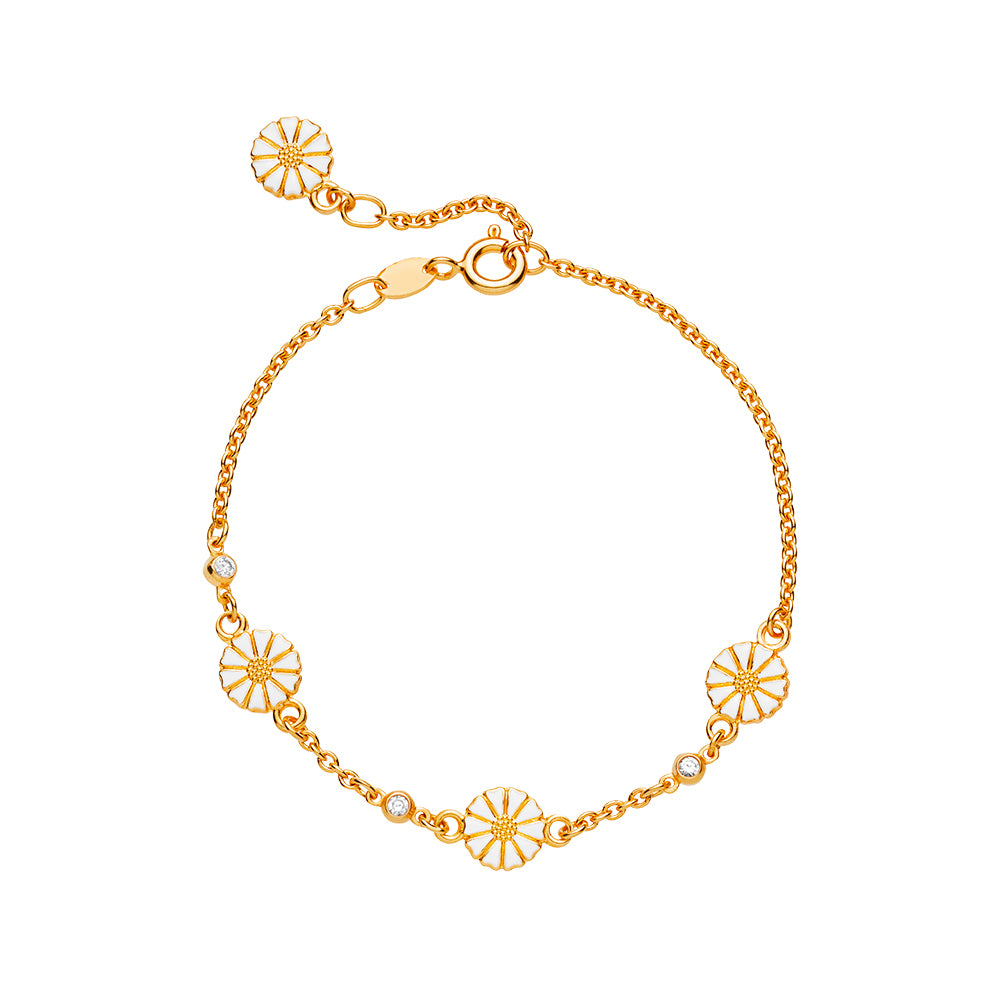 MARGUERIT ARMBÅND 4X7,5MM MED 3 ZIRKONIA 24 KT FORGYLDT HVID EMALJE 17-19CM 925, i enamel; gold, til female, fra Lund Copenhagen