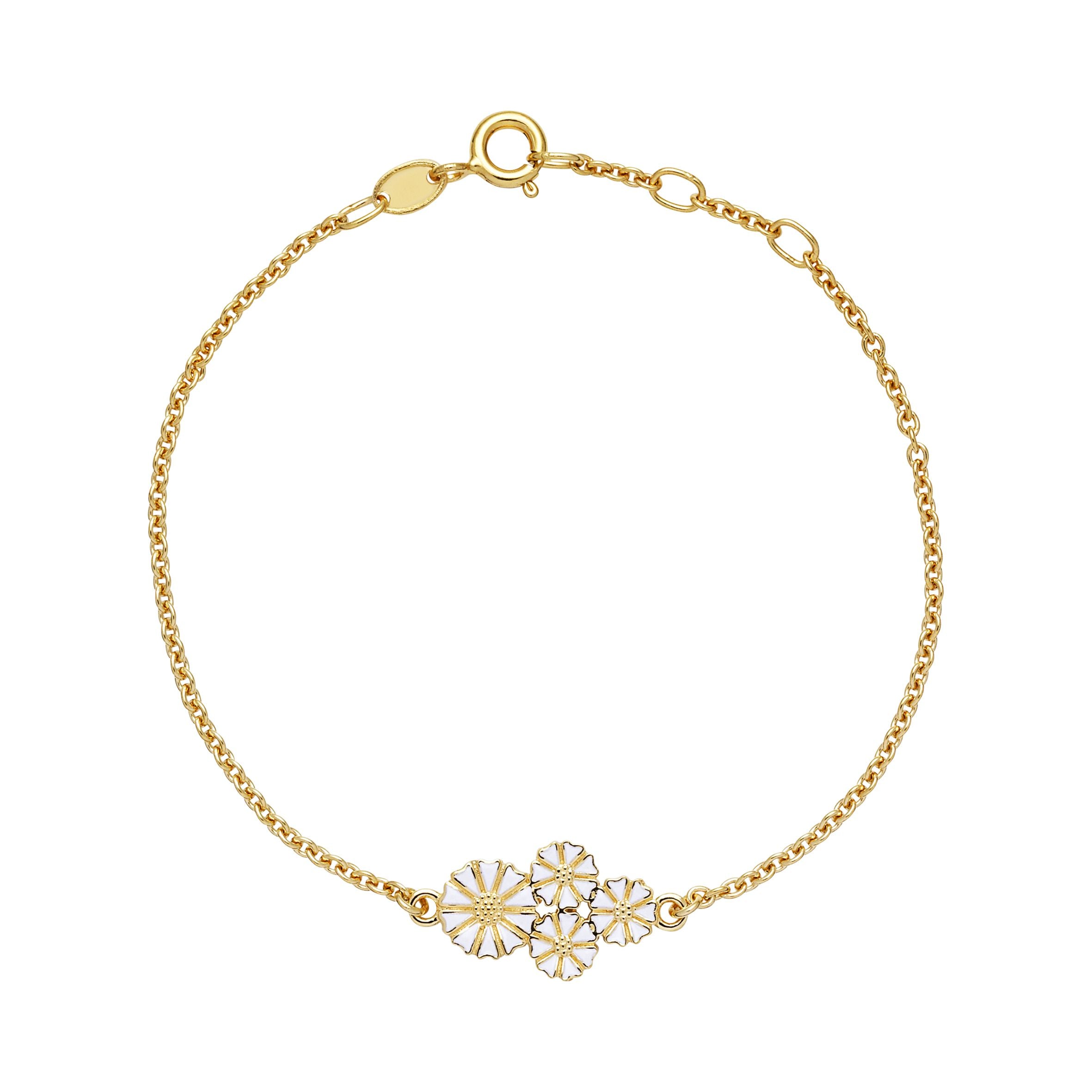 Marguerit armbånd 1x7,5mm og 3x5mm 24kt forgyldt hvid emalje 925, i enamel; silver, til female, fra Lund Copenhagen