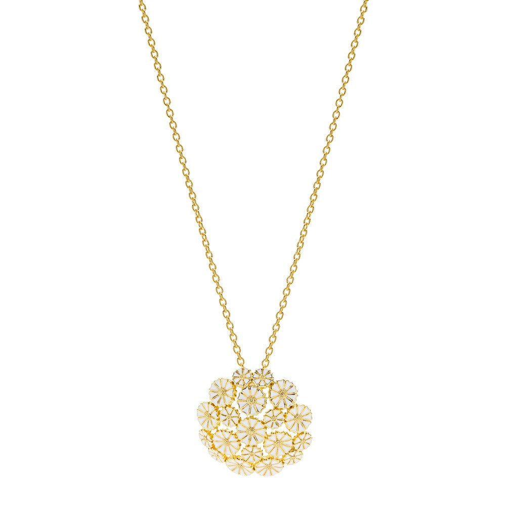 Marguerit collier med vedhæng mix 9x5mm, 10x7,5mm hvid emalje forgyldt 80cm 925, i silver, til female, fra Lund Copenhagen