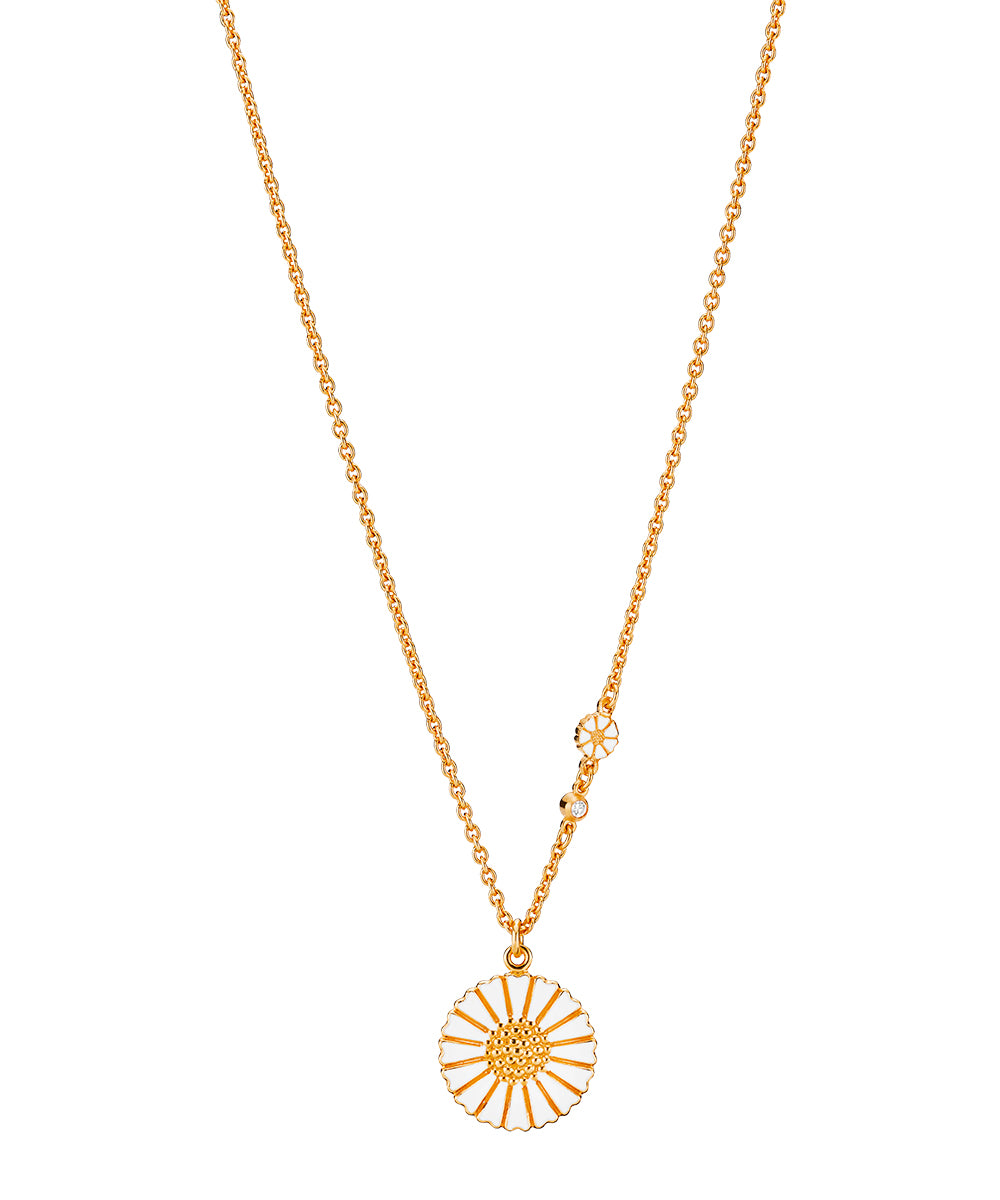 MARGUERIT COLLIER 1X5 + 1X18MM 1 ZIRKONIA 24 KT FORG. HVID EMALJE 45-48CM 925 – Smykke i sølv fra Lund Copenhagen – Varenr. 9025014-30-M