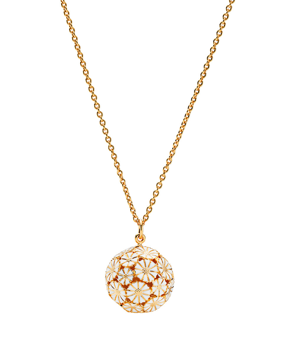 MARGUERIT COLLIER MED KUGLE DIAMETER 20MM MED HVID EMALJE 24KT FORGYLDT 80CM 925, fra Lund Copenhagen