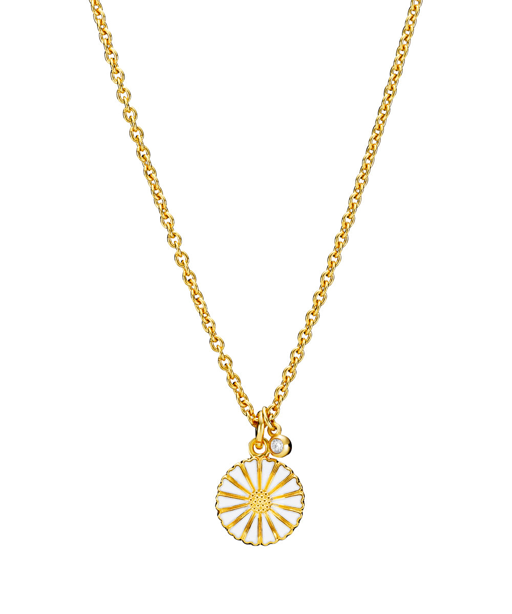 MARGUERIT COLLIER 11MM MED 1 ZIRKONIA 24 KT FORGYLDT HVID EMALJE 45-48CM 925, fra Lund Copenhagen