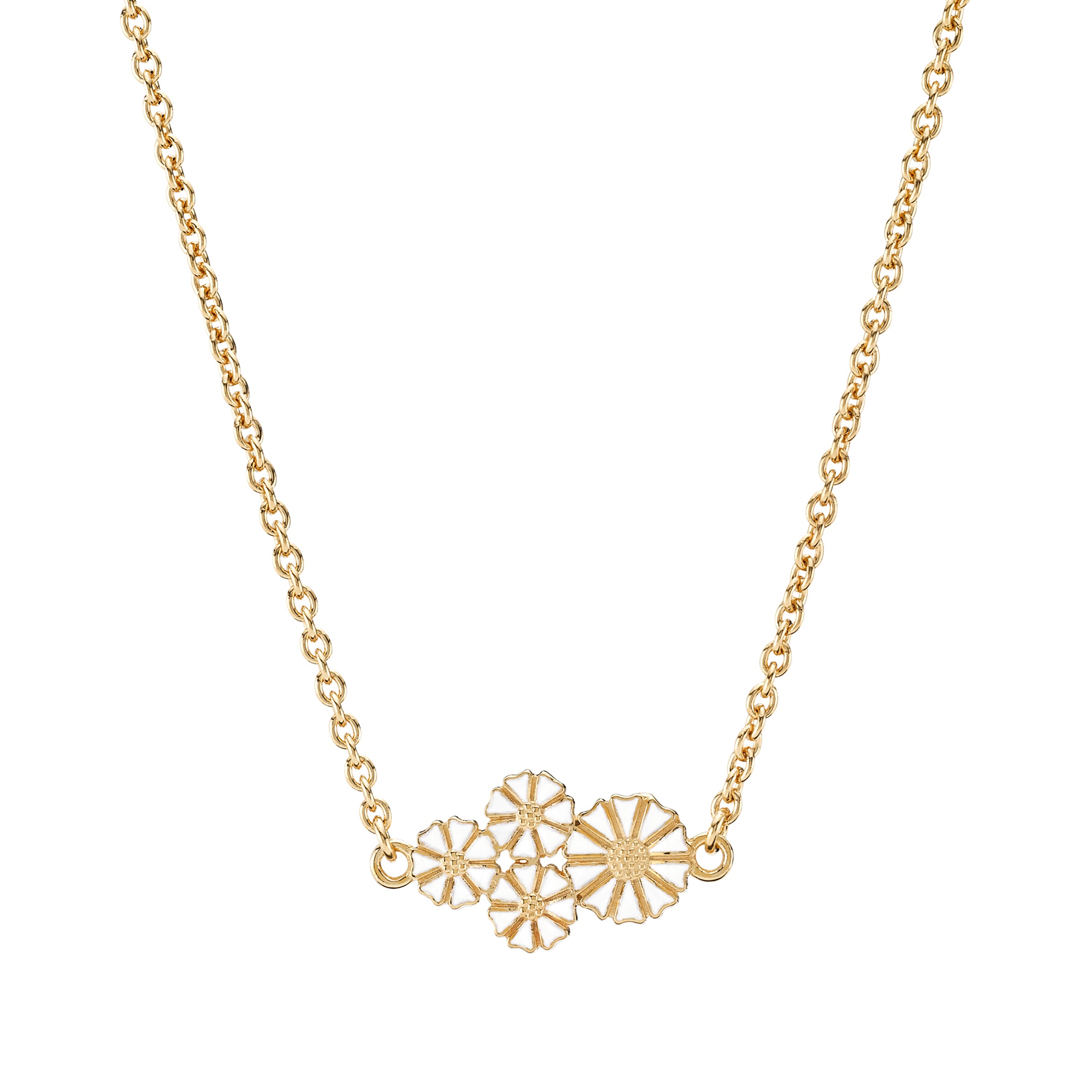 MARGUERIT COLLIER 1X7,5MM OG 3X5MM 24KT FORGYLDT HVID EMALJE 45-48CM 925, fra Lund Copenhagen