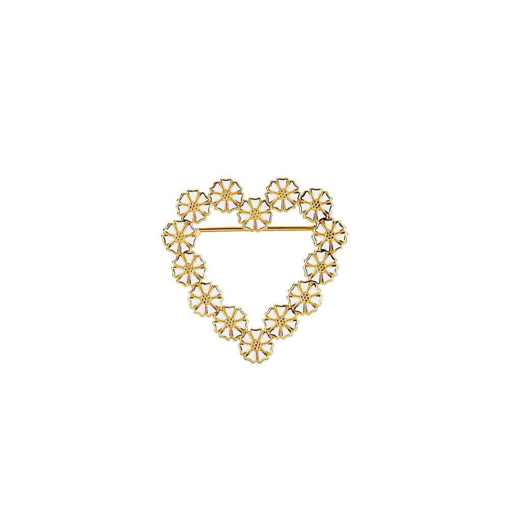 Marguerit broche hjerte med 14x5mm hvid emalje forgyldt 925, i silver; enamel, fra Lund Copenhagen