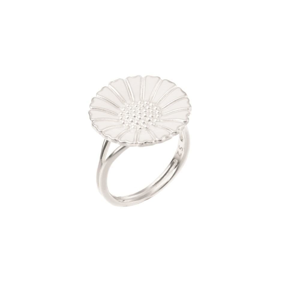 Marguerit ring 18mm med hvid emalje 925, til female, fra Lund Copenhagen