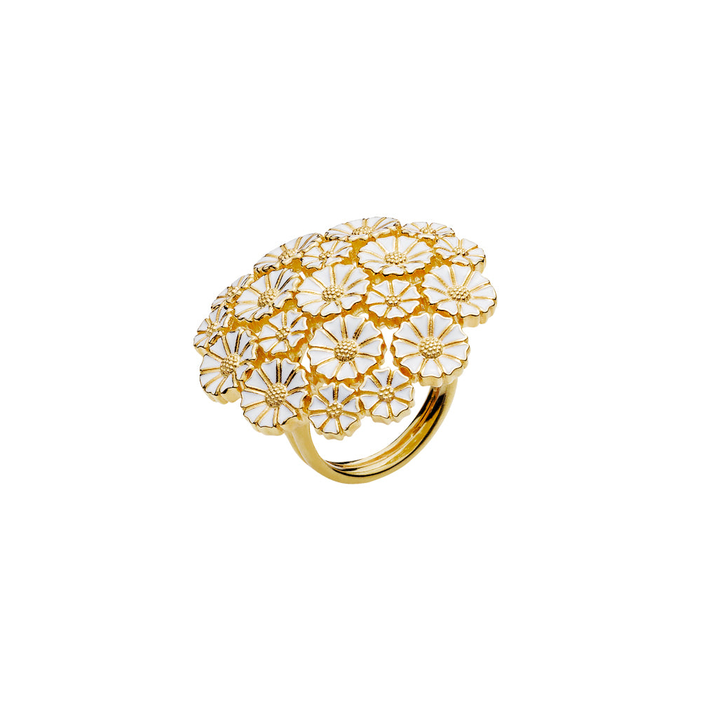 MARGUERIT RING MIX 9X5MM, 10X7,5MM MED HVID EMALJE 24 KT FORGYLDT 925, fra Lund Copenhagen
