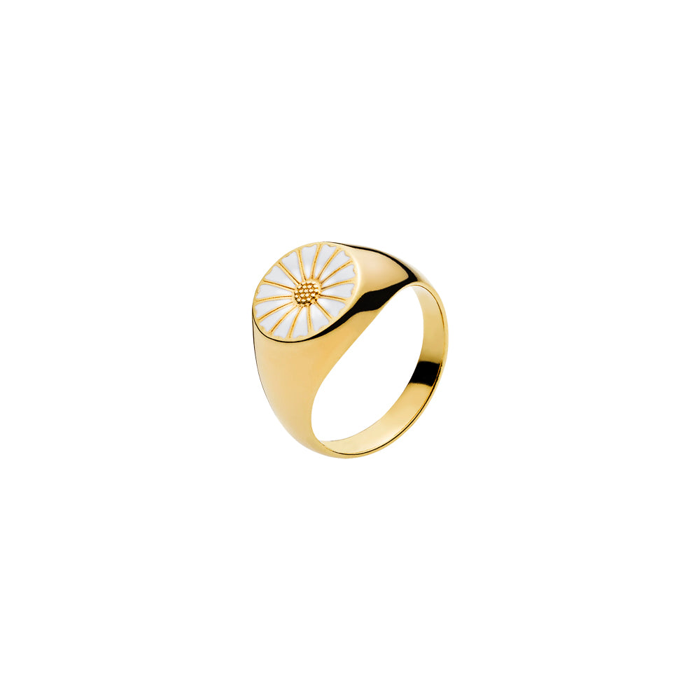 Marguerit ring 11mm med hvid emalje forgyldt 925, til female, fra Lund Copenhagen