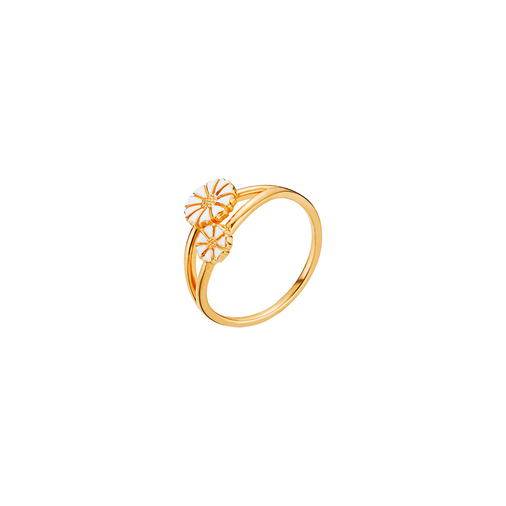 MARGUERIT RING 1X5MM OG 1X7,5MM 24 KT FORGYLDT HVID EMALJE 925s, i silver, fra Lund Copenhagen