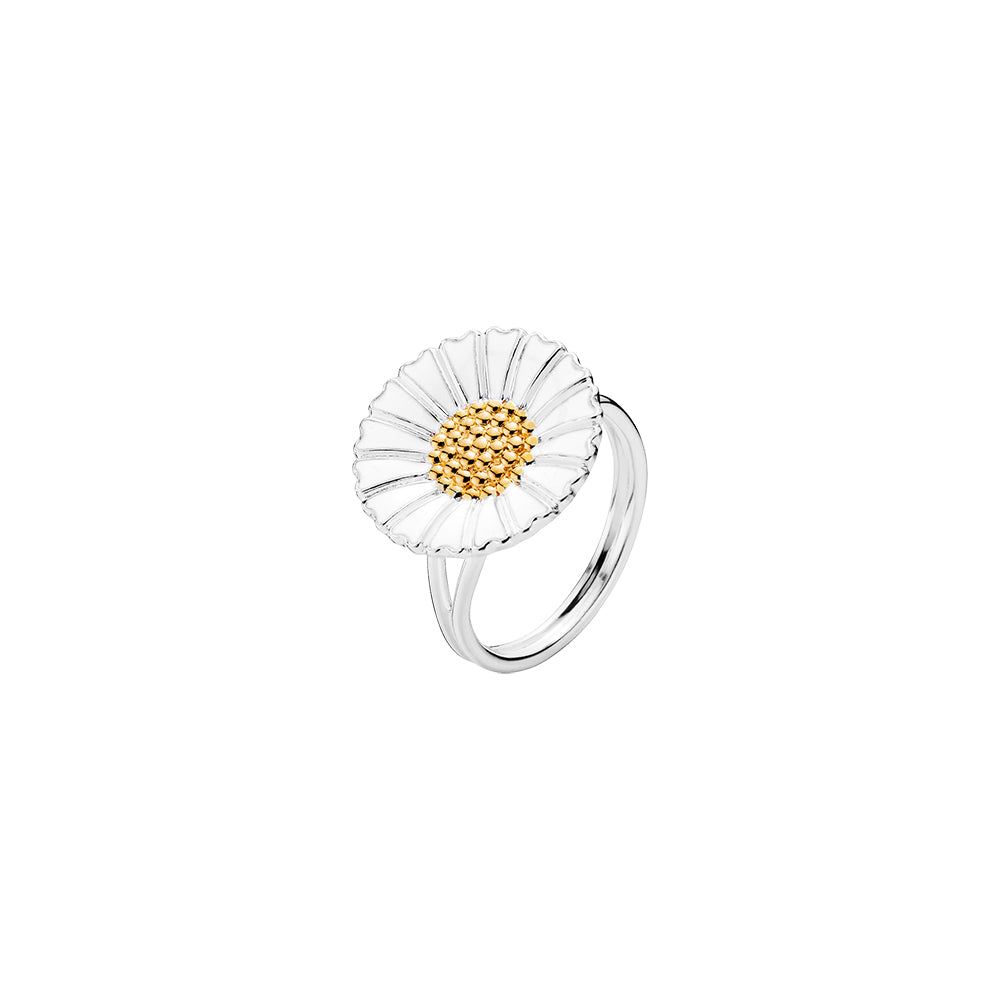 MARGUERIT RING 18MM MED HVID EMALJE 24KT FORGYLDT I MIDTEN 925, fra Lund Copenhagen