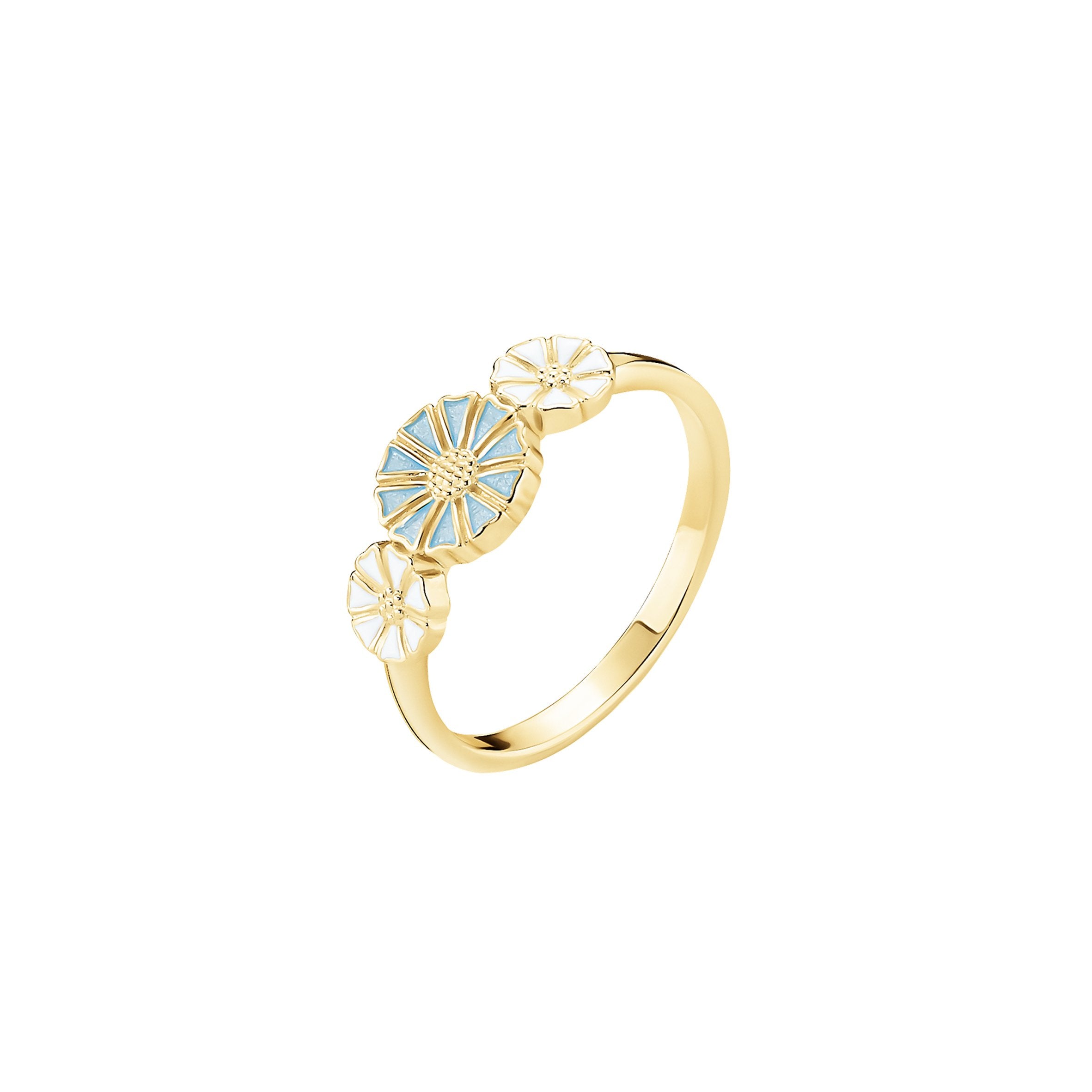 Marguerit ring med 7,5mm og 2x5mm & lyseblå emalje 925 fra Lund Copenhagen, SKU 9075097-LB-1
