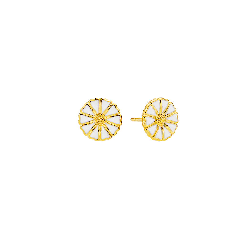 MARGUERIT ØRESTIK 9MM 24 KT FORGYLDT HVID EMALJE 925, fra Lund Copenhagen