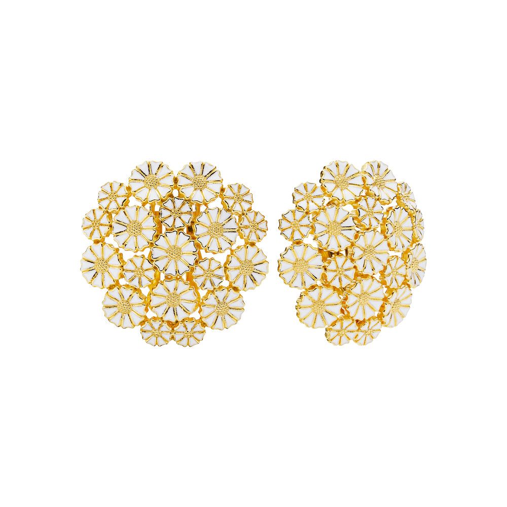Marguerit clips mix med 9x5mm og 10x7,5mm hvid emalje forgyldt 925, i silver, til female, fra Lund Copenhagen