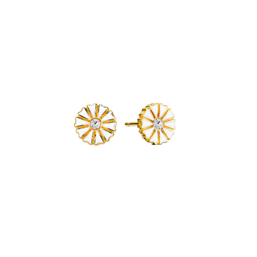 MARGUERIT ØRESTIK 7,5MM MED 1 ZIRKONIA 24 KT FORGYLDT HVID EMALJE 925, fra Lund Copenhagen