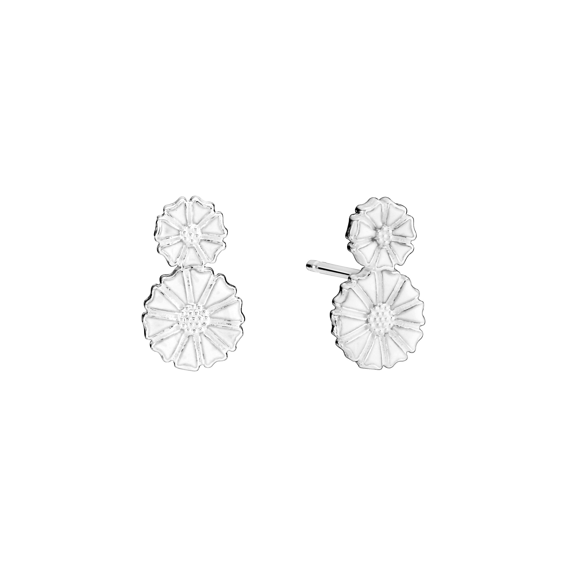MARGUERIT ØRESTIK 5MM + 7,5MM HVID EMALJE 925, fra Lund Copenhagen