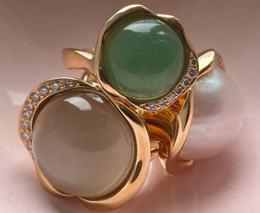 Front Page - Per Borup - 3 forskellige 14kt ringe. Månesten & Perle