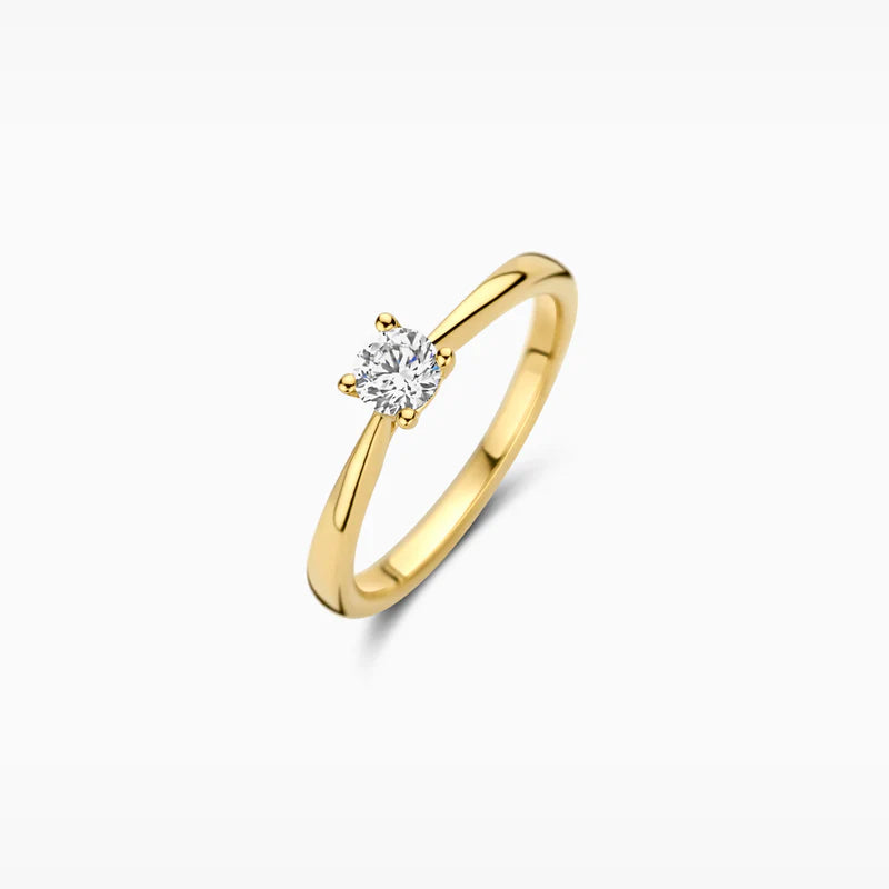 Blush ring LG1002Y i 14 kt gult guld med rund labgrown diamant set i skrå vinkel