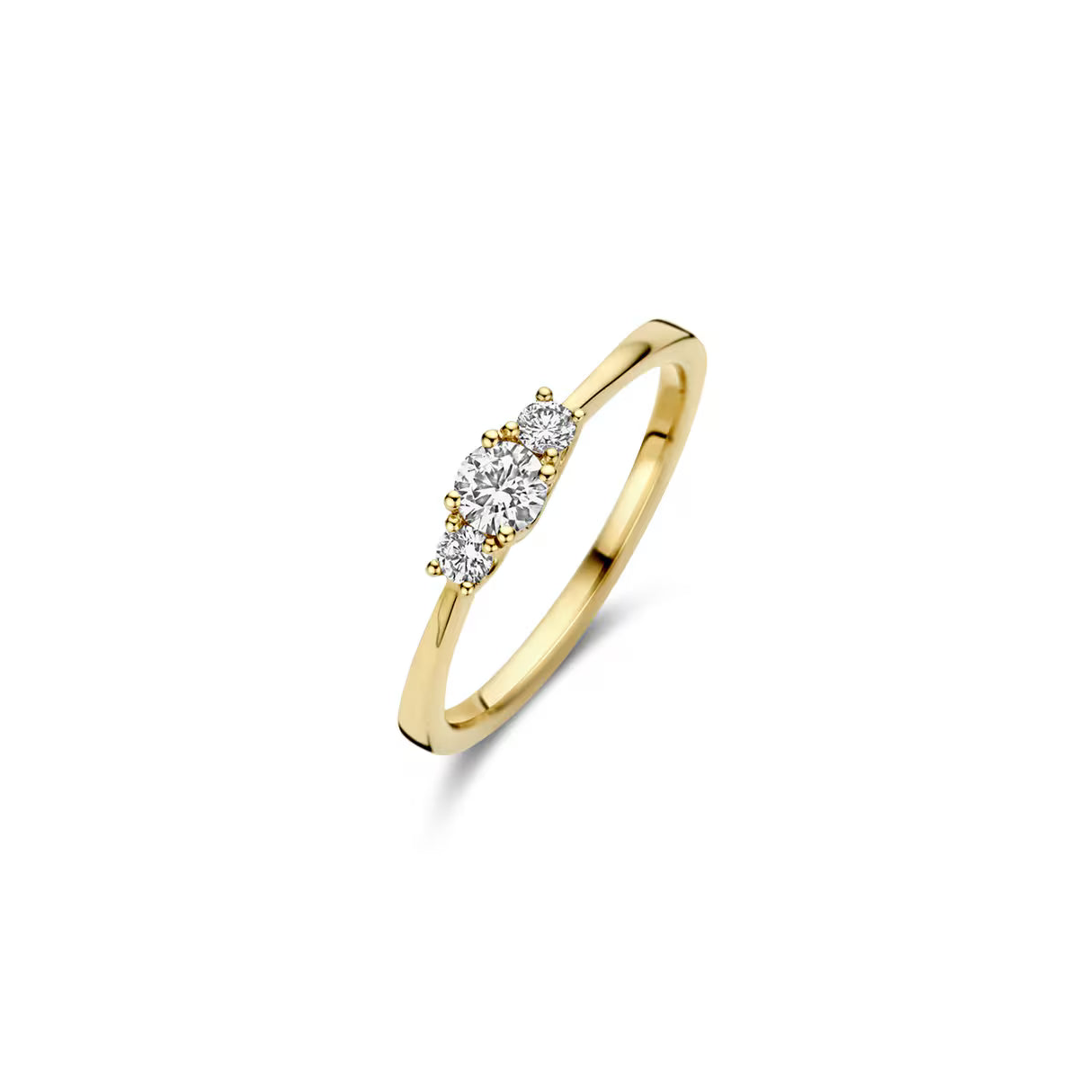 Blush ring i 14 kt guld med 0,20 ct center-diamant og 2 x 0,06 ct labgrown diamanter – klassisk og elegant