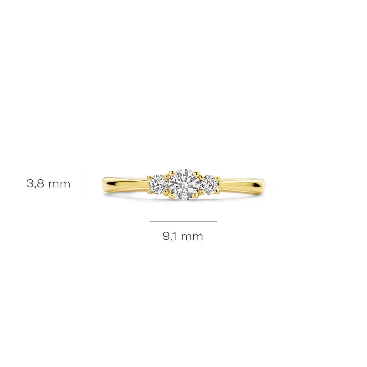 Blush ring i 14 kt gult guld med tre labgrown diamanter – elegant klassiker med bæredygtig luksus