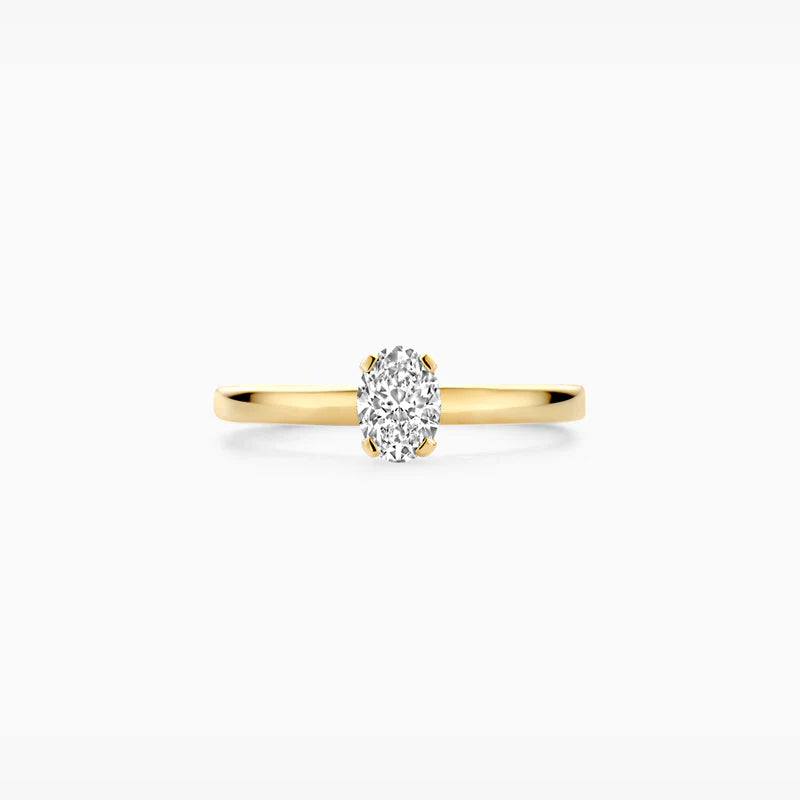 Blush ring LG1019Y i 14 kt gult guld med oval labgrown diamant set forfra