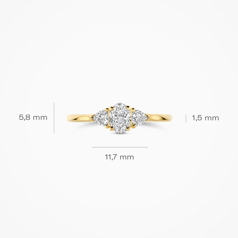 Blush ring LG1039Y med mål 5,8 mm x 11,7 mm og ringskinne på 1,5 mm i 14 kt gult guld