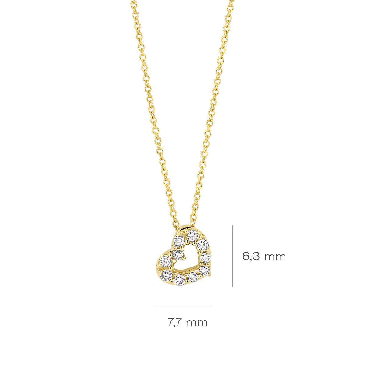 Nærbillede af Blush collier i 14 kt guld med hjerteformet 0,14 ct labgrown diamant – romantisk luksus