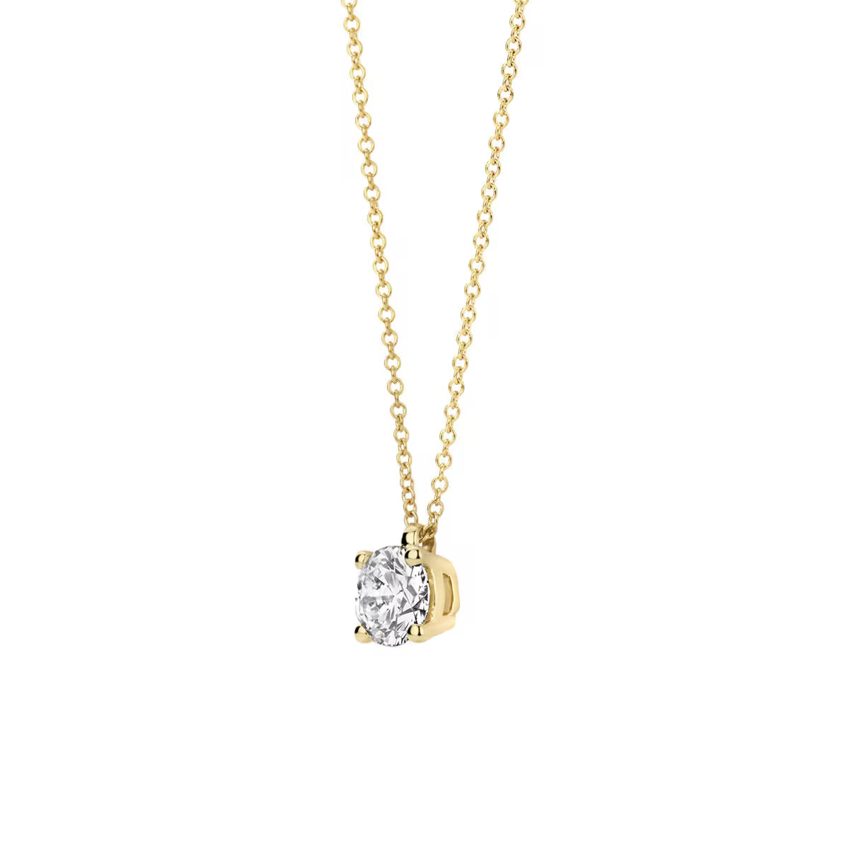 Blush collier i 14 kt guld med 0,45 ct rund labgrown diamant - vist fra siden – tidløs halskæde