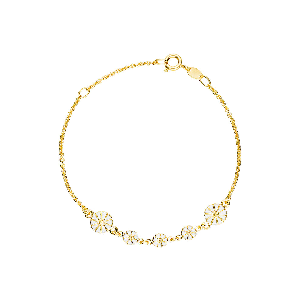 Marguerit armbånd 2x7,5mm og 3x5mm forgyldt hvid emalje 19cm 925, i silver, til female, fra Lund Copenhagen