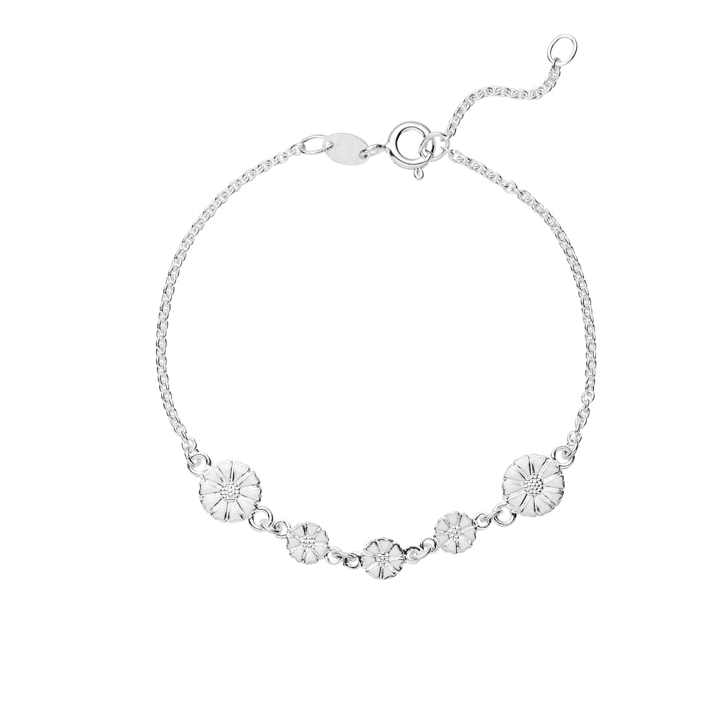 Marguerit armbånd 2x7,5mm og 3x5mm hvid emalje 19cm 925, i silver, til female, fra Lund Copenhagen