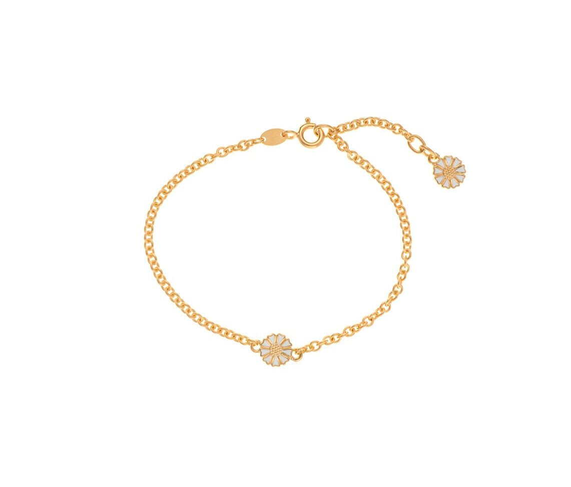 Marguerit armbånd forgyldt 19cm med 2x7,5mm hvid emalje 925, i silver, til female, fra Lund Copenhagen