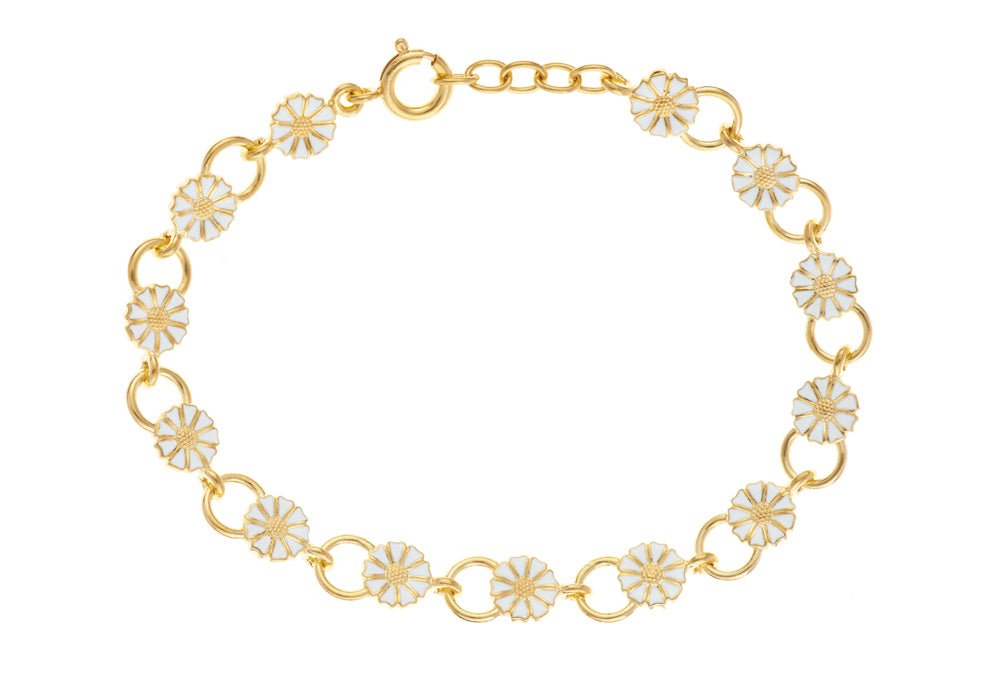 Marguerit armbånd forgyldt med 13x7,5mm hvid emalje 925, i silver, til female, fra Lund Copenhagen
