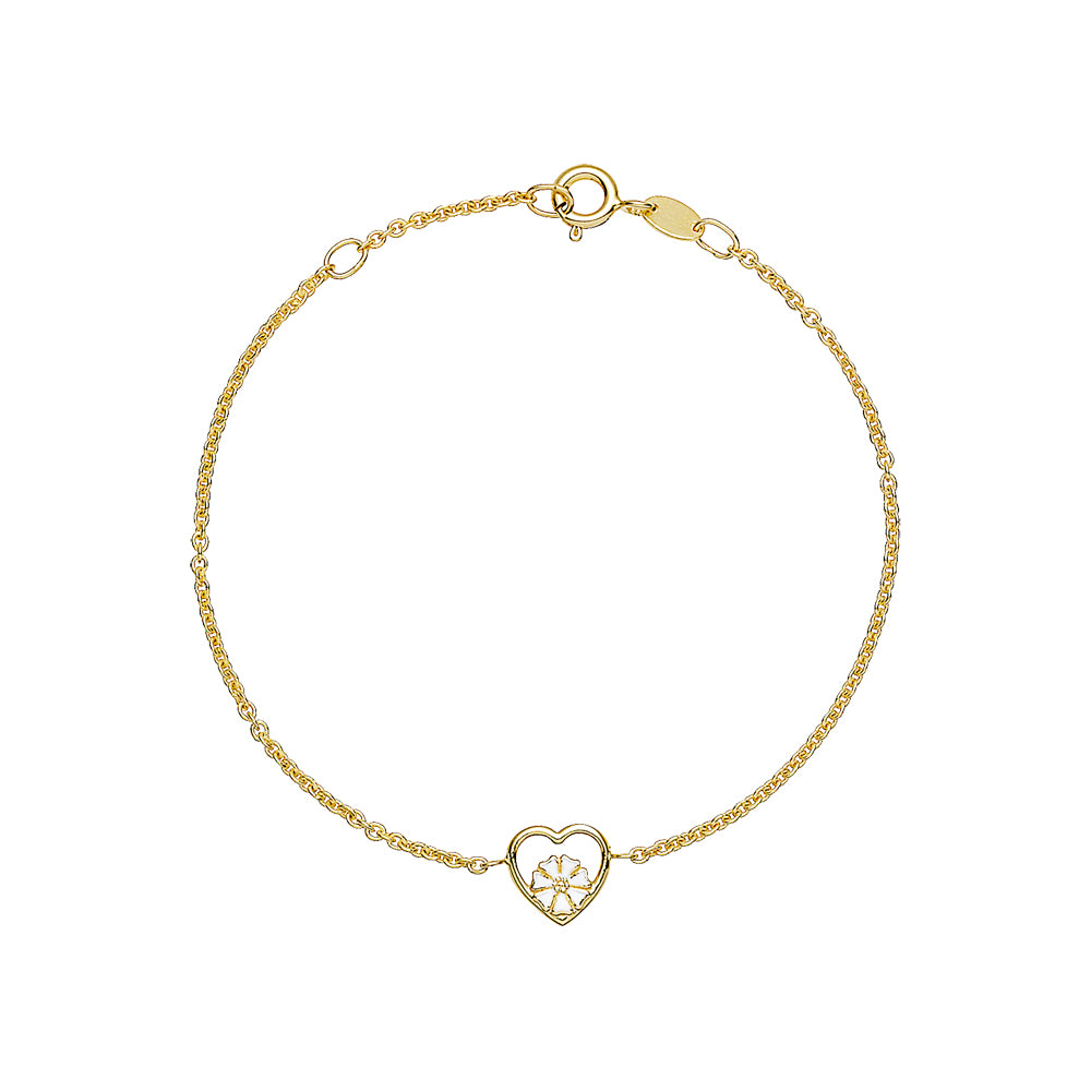 Marguerit armbånd hjerte med 1x5mm forgyldt hvid emalje 17-19cm 925, i silver, til female, fra Lund Copenhagen